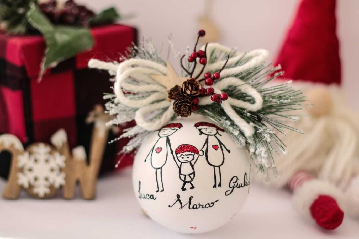 Sfera di Natale in Vetro Personalizzata Famiglia Basic Dipinta A MANO Prodotto Made in Italy