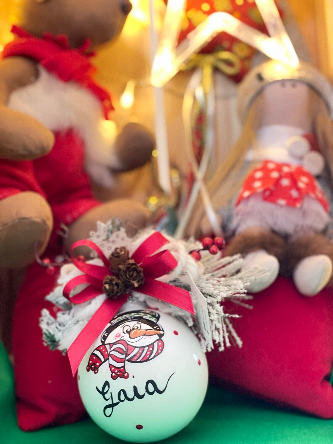 Sfera di Natale in Vetro Personalizzata Soggetto Pupazzo di Neve Dipinta A MANO Prodotto Made in Italy