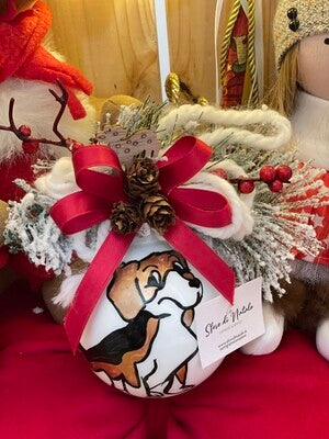 Sfera di Natale in Vetro Personalizzata Soggetto Cane Dipinta A MANO Prodotto Made in Italy