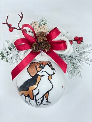 Sfera di Natale in Vetro Personalizzata Soggetto Cane Dipinta A MANO Prodotto Made in Italy
