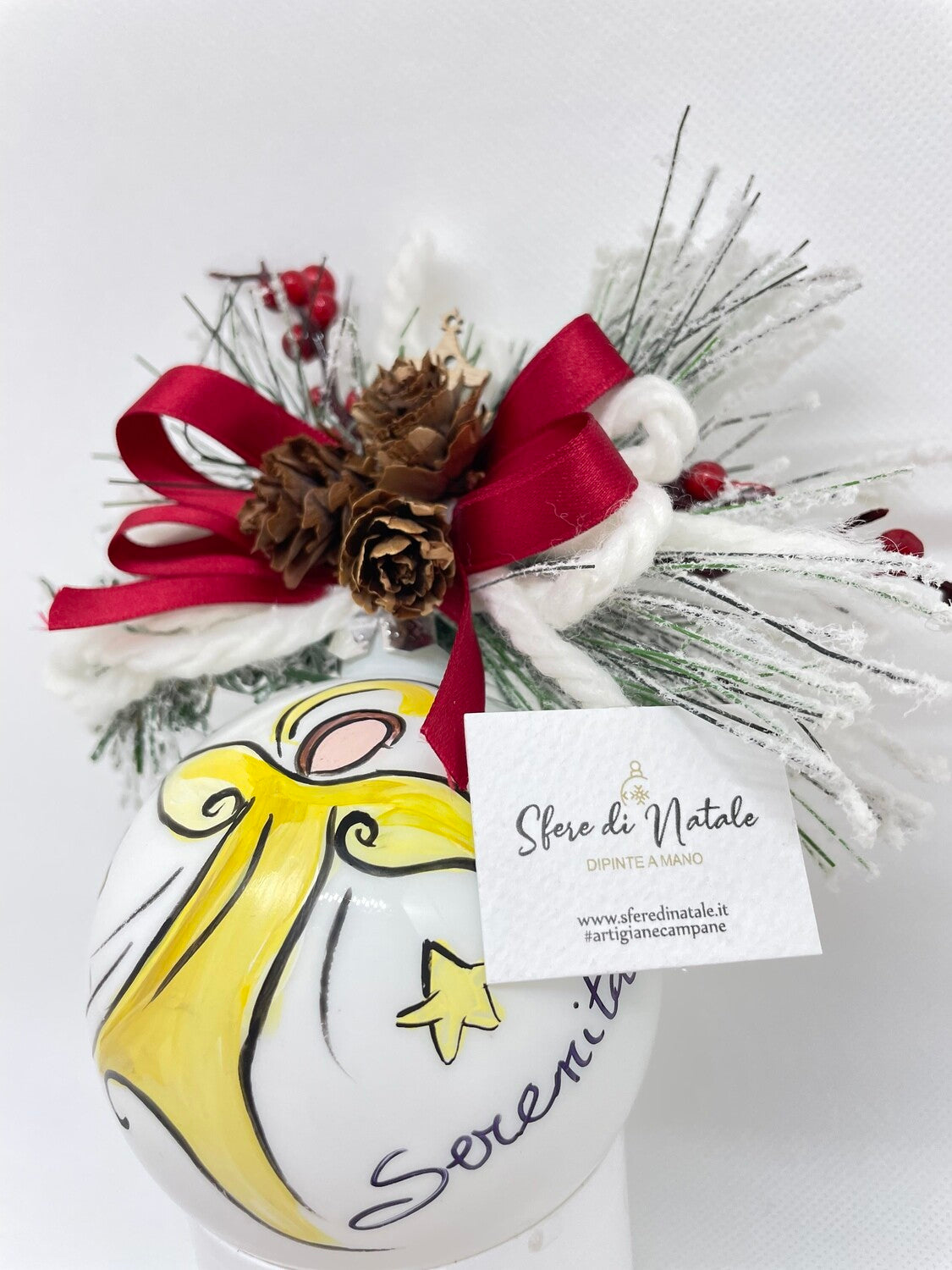 Sfera di Natale in Vetro Personalizzata Soggetto Angelo Dipinta A MANO Prodotto Made in Italy