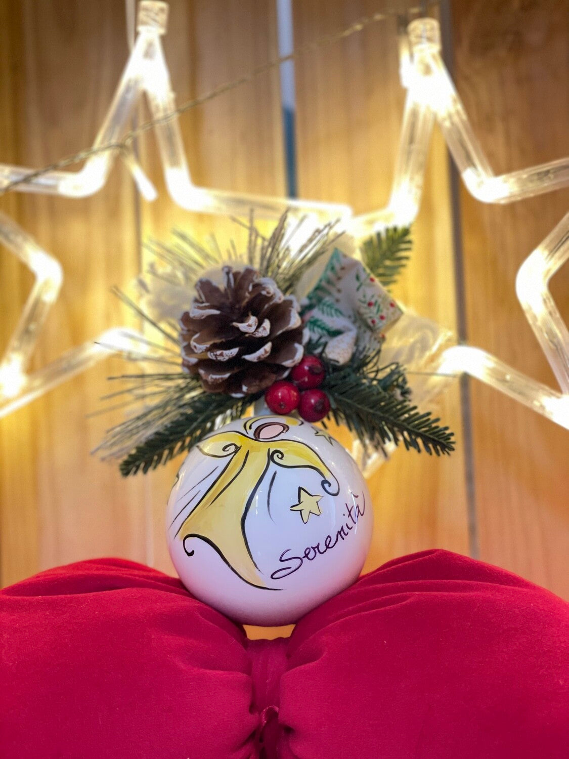 Sfera di Natale in Vetro Personalizzata Soggetto Angelo Dipinta A MANO Prodotto Made in Italy
