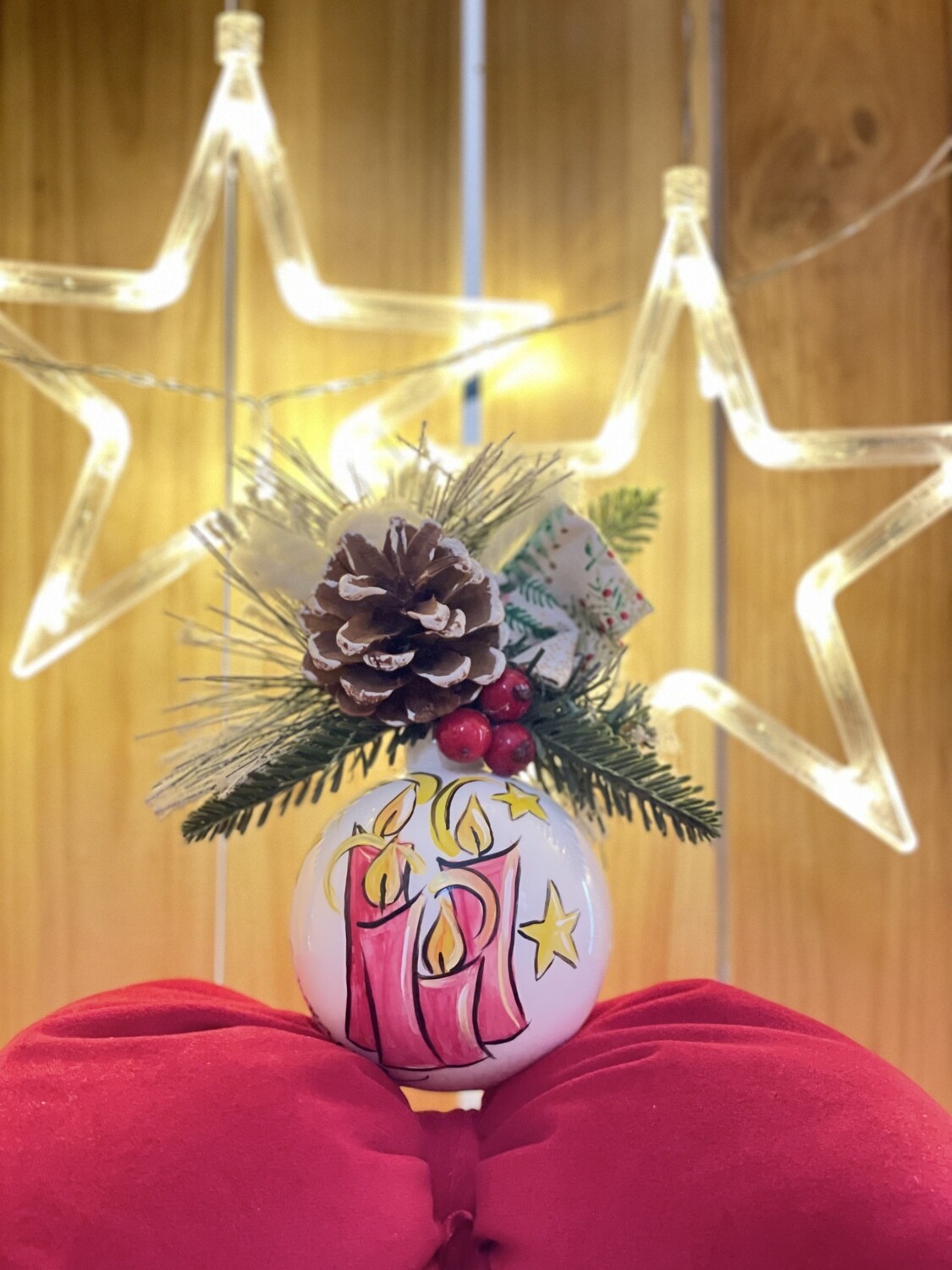Sfera di Natale in Vetro Personalizzata Soggetto Candele Dipinta A MANO Prodotto Made in Italy