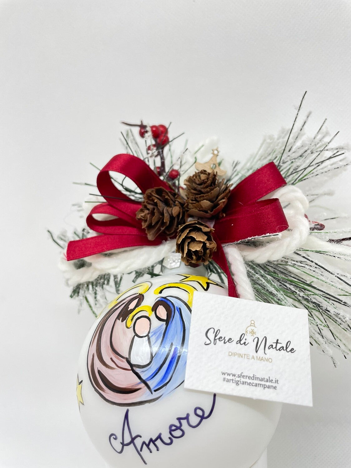 Sfera di Natale in Vetro Personalizzata Soggetto Natività Dipinta A MANO Prodotto Made in Italy