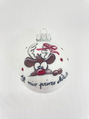 KIT 4 Sfere di Natale in Vetro Personalizzate Soggetti Babbo Natale, Gnomo, Alce, Pupazzo di Neve Dipinta A MANO Prodotto Made in Italy