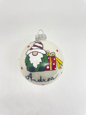 KIT 4 Sfere di Natale in Vetro Personalizzate Soggetti Babbo Natale, Gnomo, Alce, Pupazzo di Neve Dipinta A MANO Prodotto Made in Italy