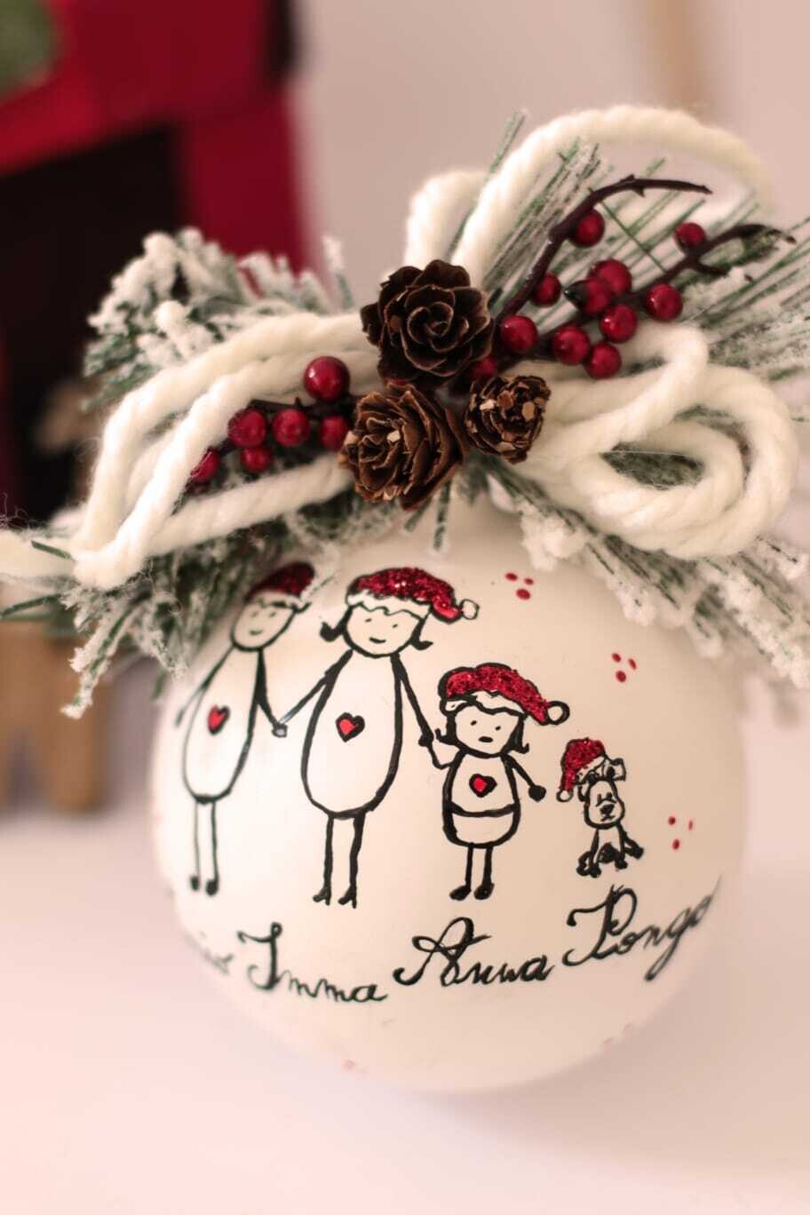 Sfera di Natale in Vetro Personalizzata Famiglia Basic Dipinta A MANO Prodotto Made in Italy