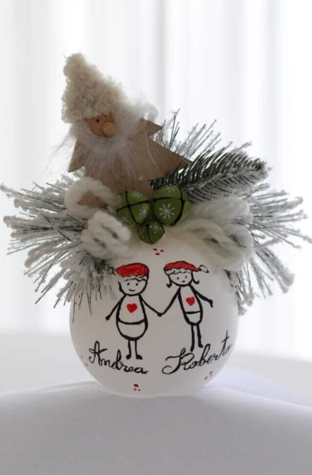 Sfera di Natale in Vetro Personalizzata Famiglia Basic Dipinta A MANO Prodotto Made in Italy