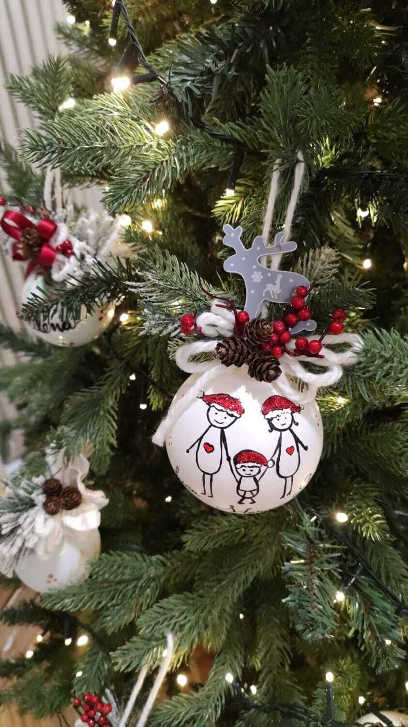 Sfera di Natale in Vetro Personalizzata Famiglia Basic Dipinta A MANO Prodotto Made in Italy