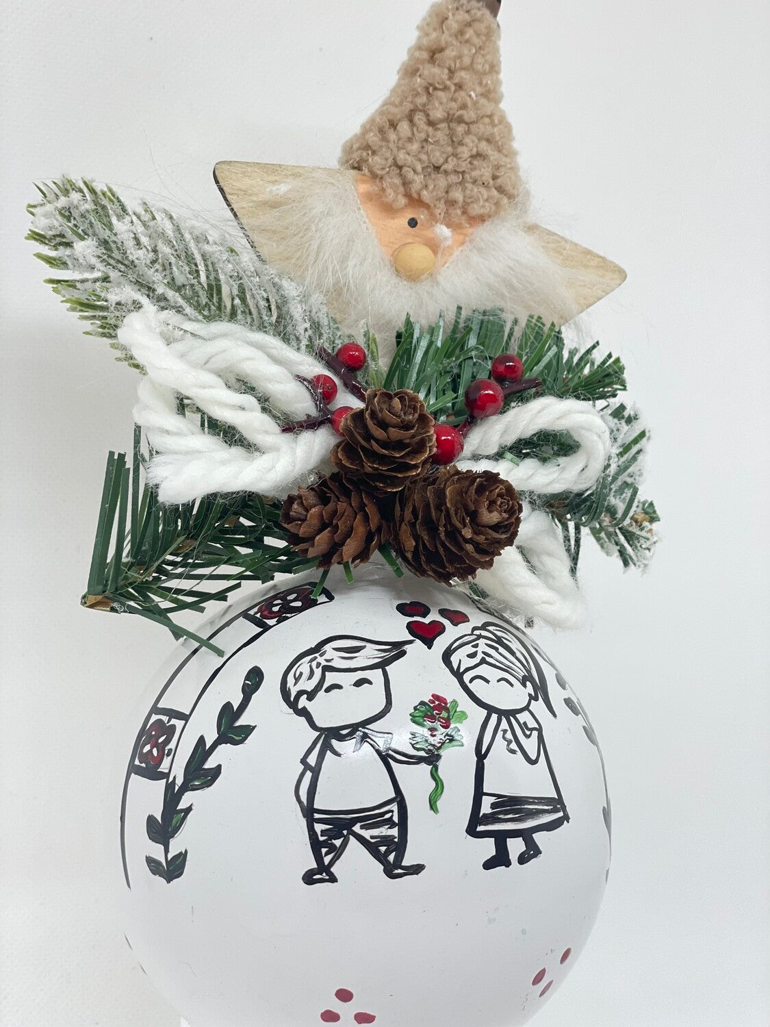 Sfera di Natale in Vetro Personalizzata Soggetto Fidanzatini Dipinta A MANO Prodotto Made in Italy