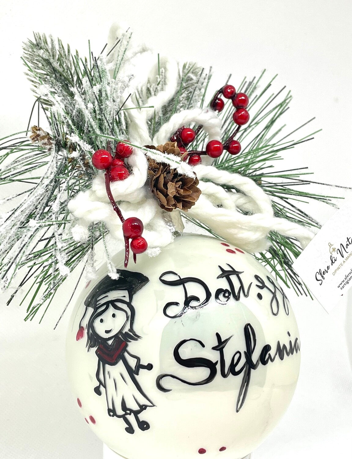 Sfera di Natale in Vetro Personalizzata Soggetto Dottoressa Dipinta A MANO Prodotto Made in Italy