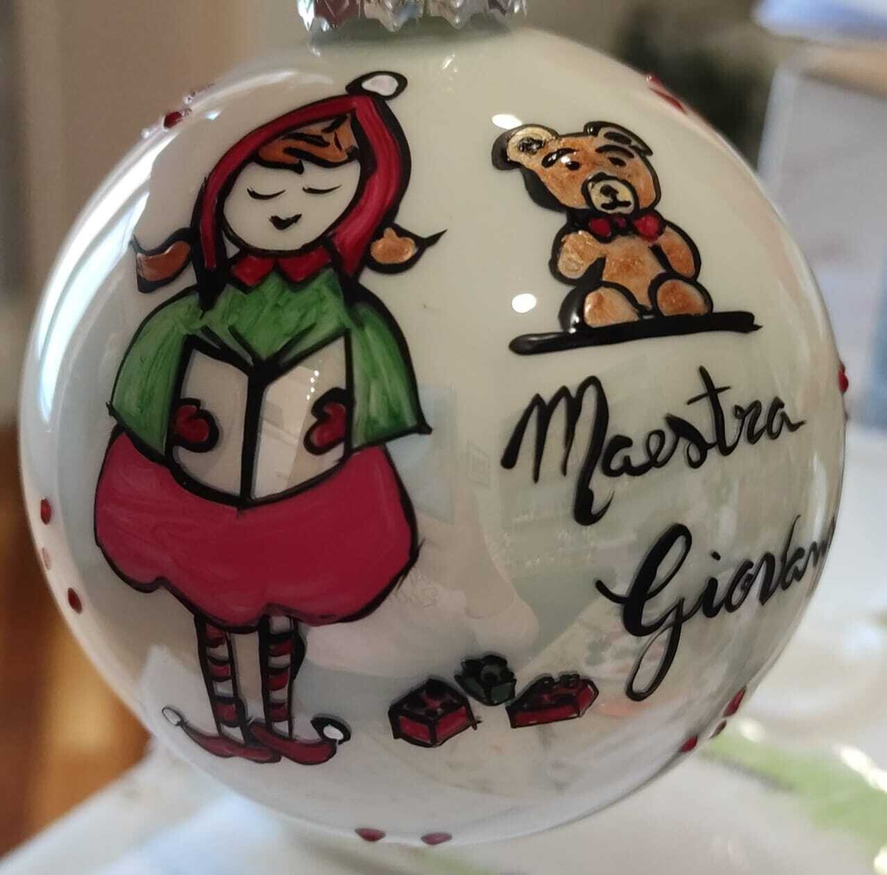 Sfera di Natale in Vetro Personalizzata Maestra di Asilo Dipinta A MANO Prodotto Made in Italy