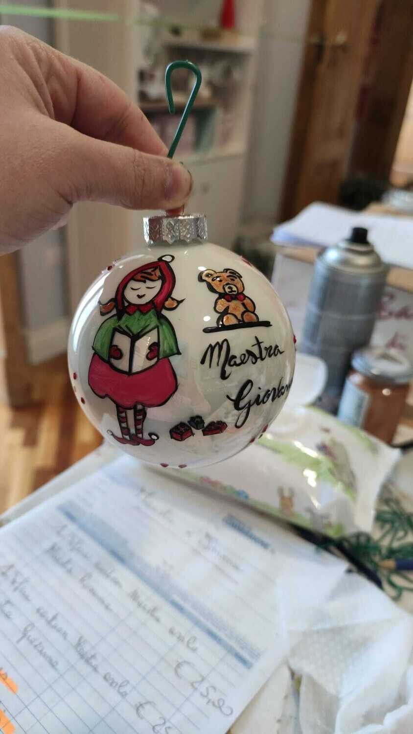 Sfera di Natale in Vetro Personalizzata Maestra di Asilo Dipinta A MANO Prodotto Made in Italy