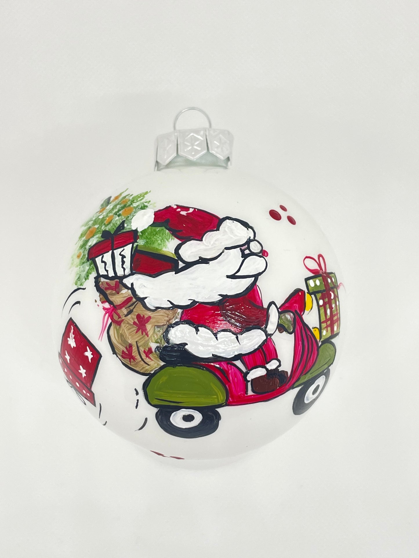 Sfera di Natale in Vetro Personalizzata Soggetto Babbo Natale Dipinta A MANO Prodotto Made in Italy
