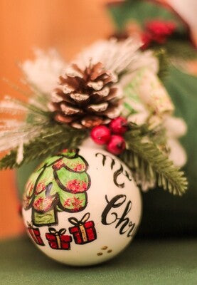 Sfera di Natale in Vetro Personalizzato Soggetto Alberello Dipinta A MANO Prodotto Made in Italy