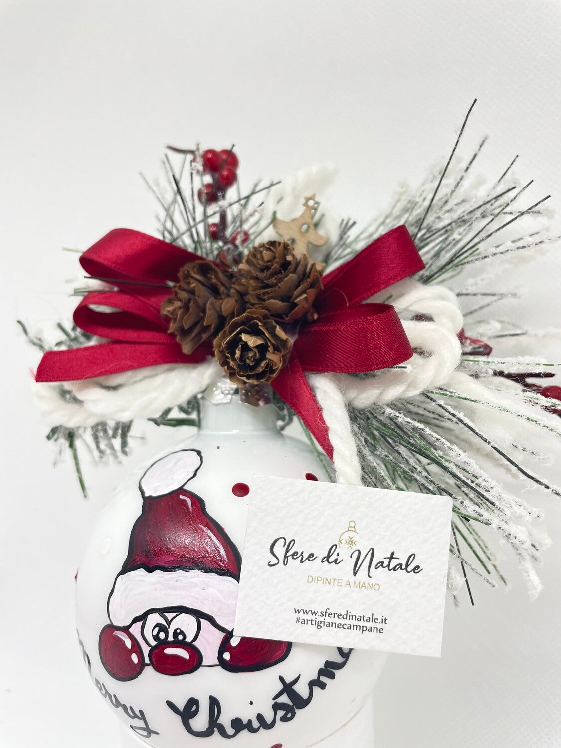Sfera di Natale in Vetro Personalizzata Soggetto Babbo Natale Dipinta A MANO Prodotto Made in Italy