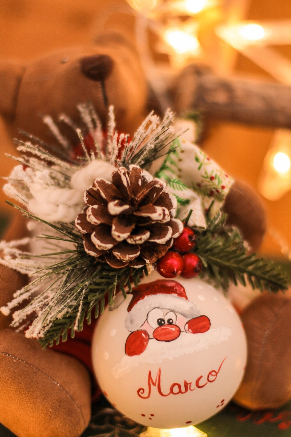 Sfera di Natale in Vetro Personalizzata Soggetto Babbo Natale Dipinta A MANO Prodotto Made in Italy