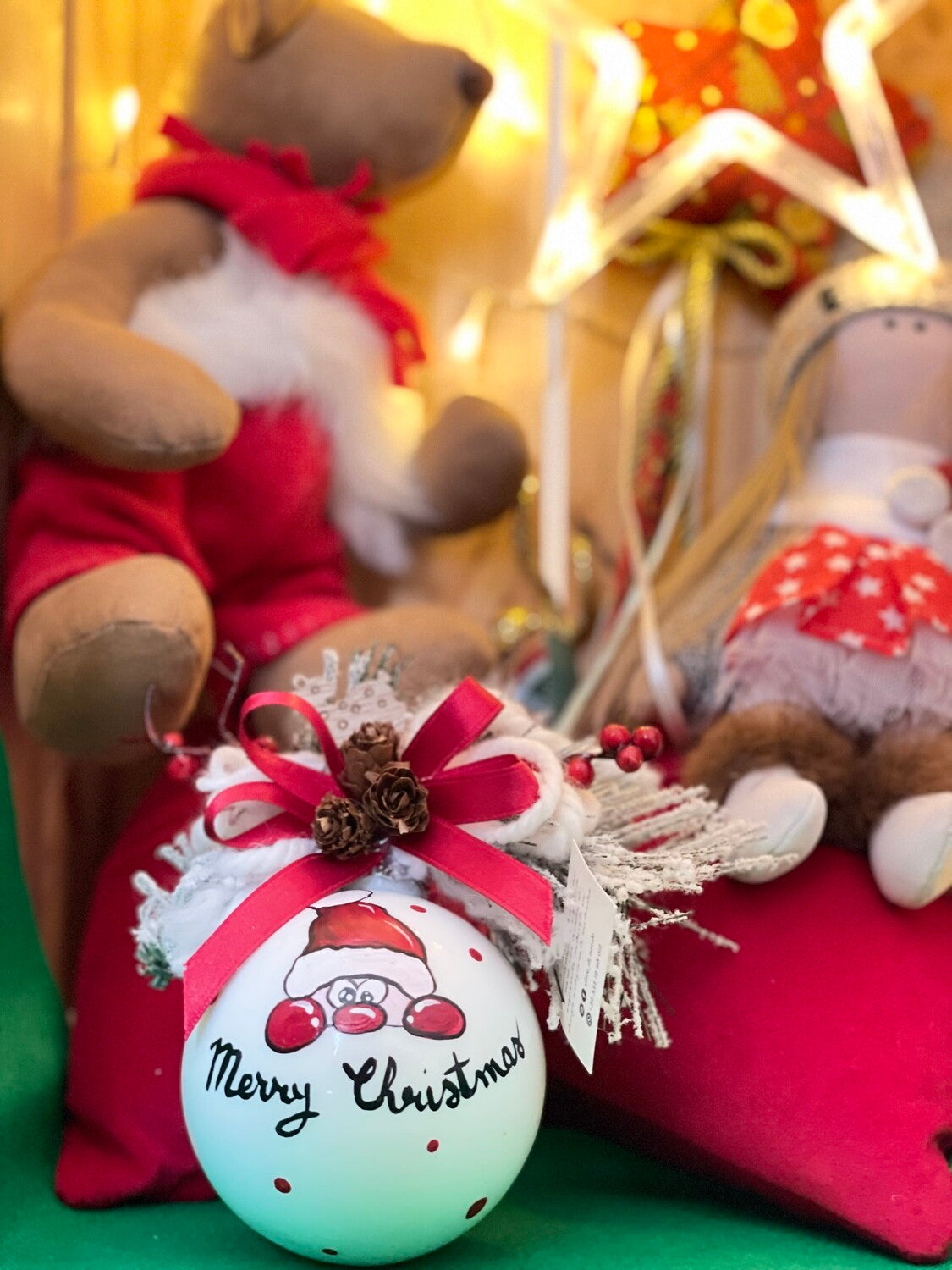 Sfera di Natale in Vetro Personalizzata Soggetto Babbo Natale Dipinta A MANO Prodotto Made in Italy