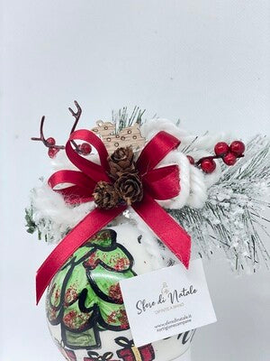Sfera di Natale in Vetro Personalizzato Soggetto Alberello Dipinta A MANO Prodotto Made in Italy