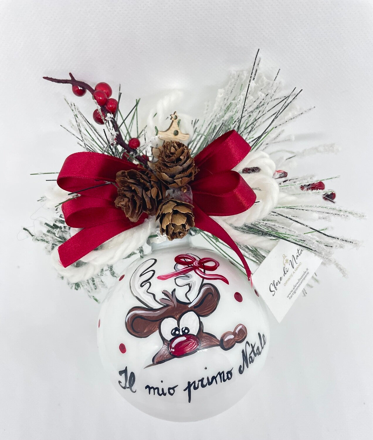 Sfera di Natale in Vetro Personalizzata Soggetto Alce Dipinta A MANO Made in Italy