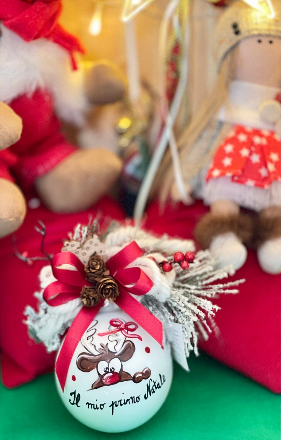 Sfera di Natale in Vetro Personalizzata Soggetto Alce Dipinta A MANO Made in Italy