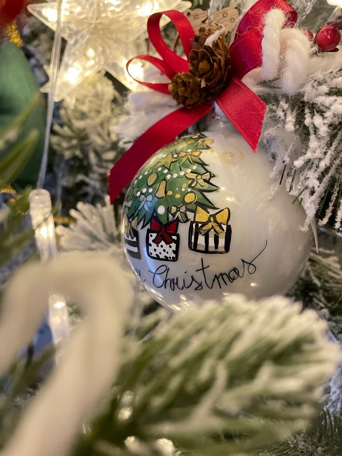 Sfera di Natale in Vetro Personalizzata Soggetto America Tree Dipinta A MANO Prodotto Made in Italy