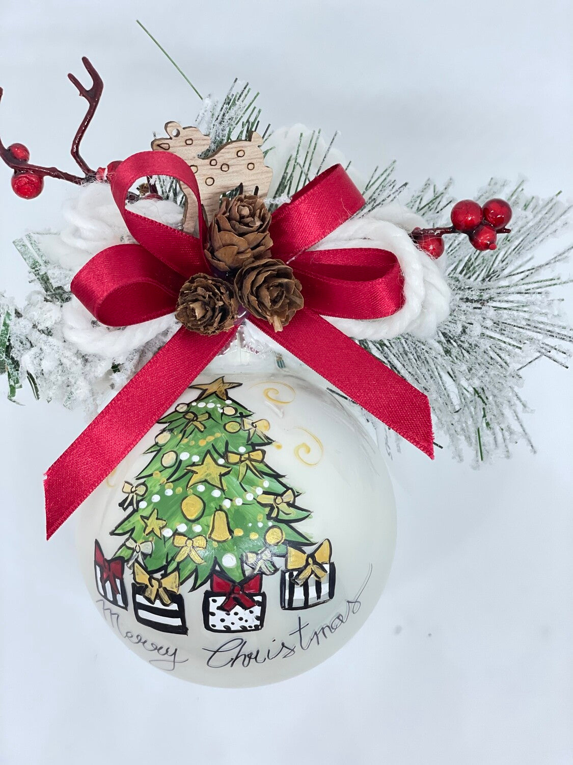 Sfera di Natale in Vetro Personalizzata Soggetto America Tree Dipinta A MANO Prodotto Made in Italy