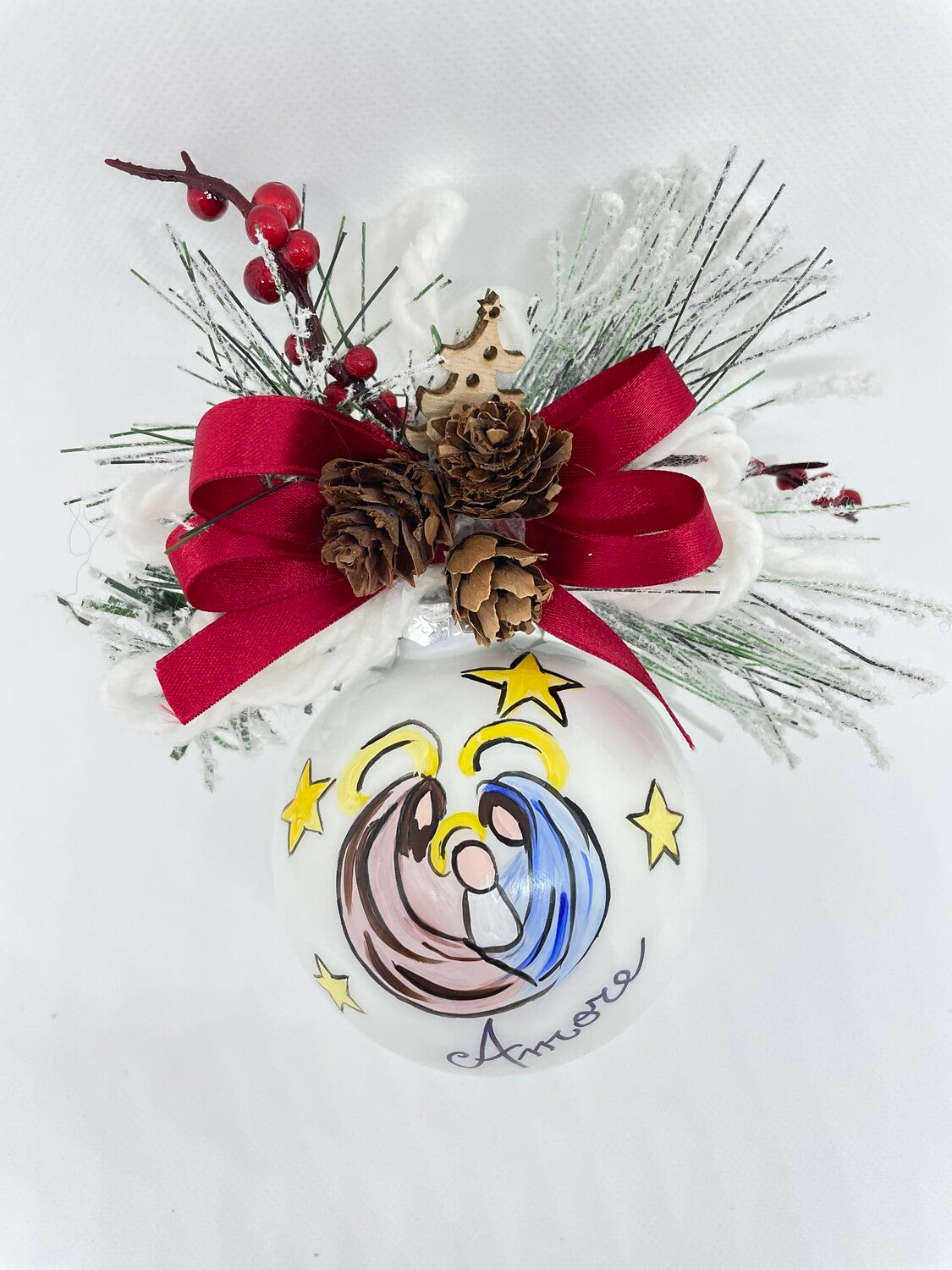 Sfera di Natale in Vetro Personalizzata Soggetto Natività Dipinta A MANO Prodotto Made in Italy