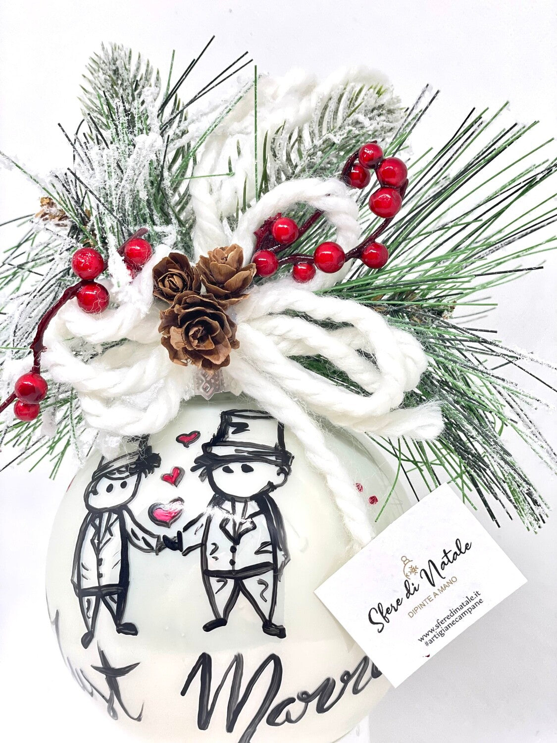 Sfera di Natale in Vetro Personalizzata Soggetto Fidanzati e Fidanzate Dipinta A MANO Prodotto Made in Italy