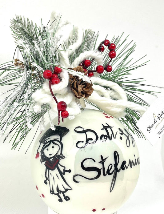 Sfera di Natale in Vetro Personalizzata Soggetto Dottoressa Dipinta A MANO Prodotto Made in Italy