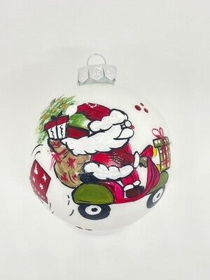 KIT 4 Sfere di Natale in Vetro Personalizzate Soggetti Albero, Babbo Natale in moto, Furgoncino, Camino Dipinta A MANO Prodotto Made in Italy