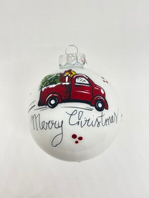 KIT 4 Sfere di Natale in Vetro Personalizzate Soggetti Albero, Babbo Natale in moto, Furgoncino, Camino Dipinta A MANO Prodotto Made in Italy