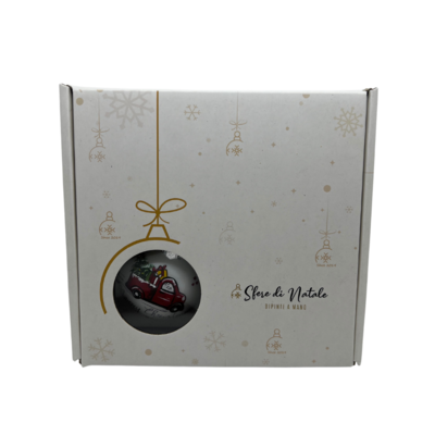 KIT 4 Sfere di Natale in Vetro Personalizzate Soggetti Albero, Babbo Natale in moto, Furgoncino, Camino Dipinta A MANO Prodotto Made in Italy