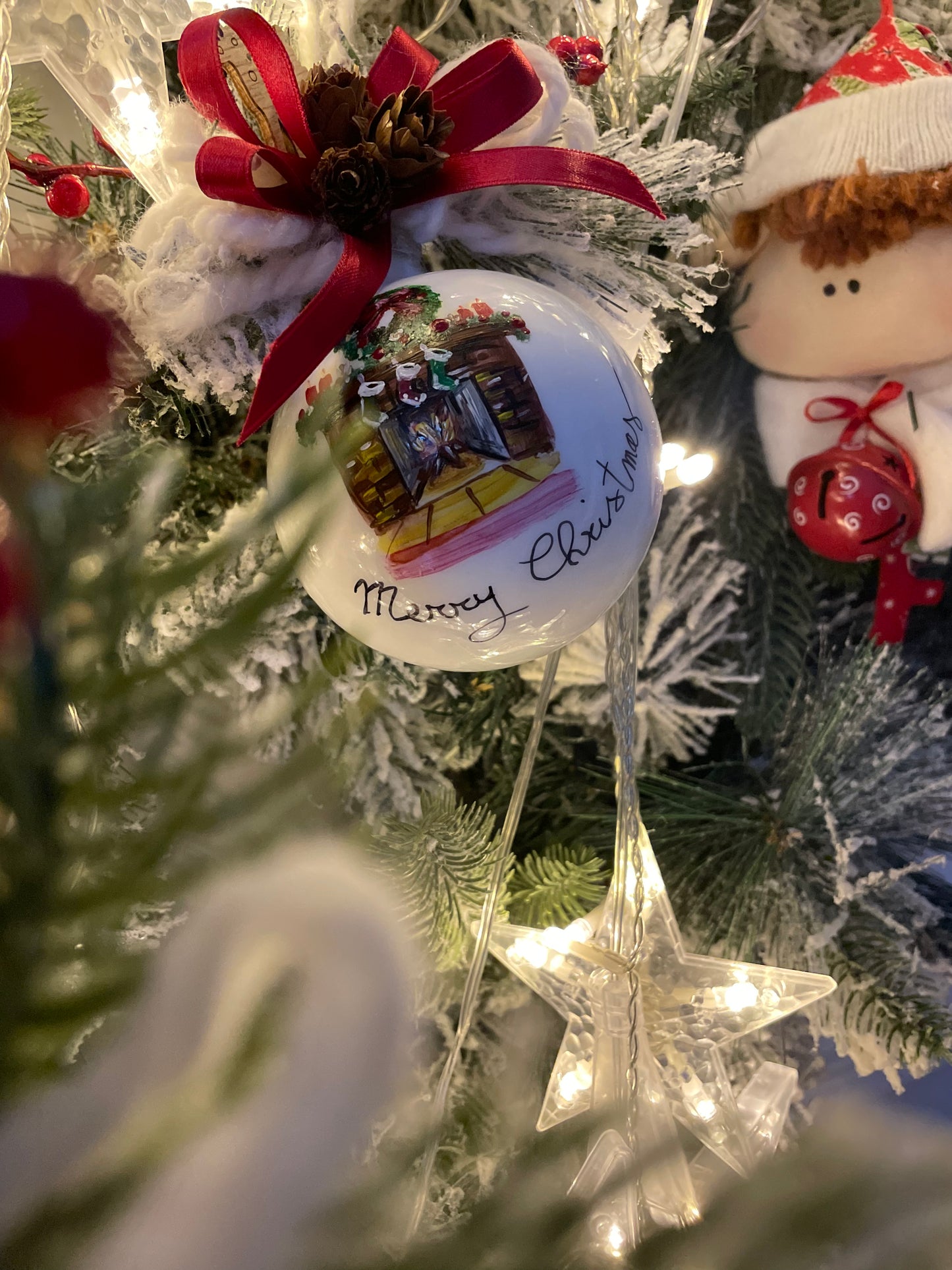 Sfera di Natale in Vetro Personalizzata Soggetto Camino Dipinta A MANO Prodotto Made in Italy