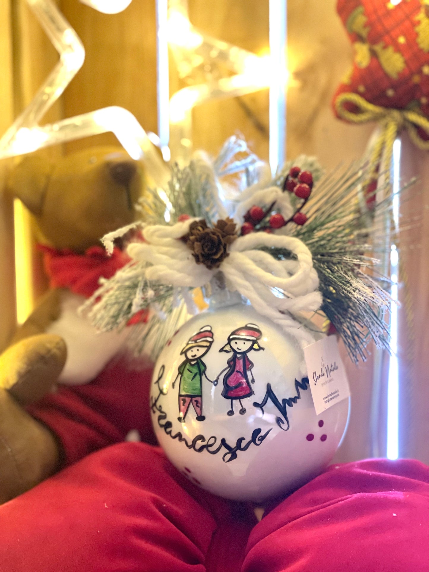 Sfera di Natale in Vetro Personalizzata Soggetto Mamma in Attesa Dipinta A MANO Prodotto Made in Italy