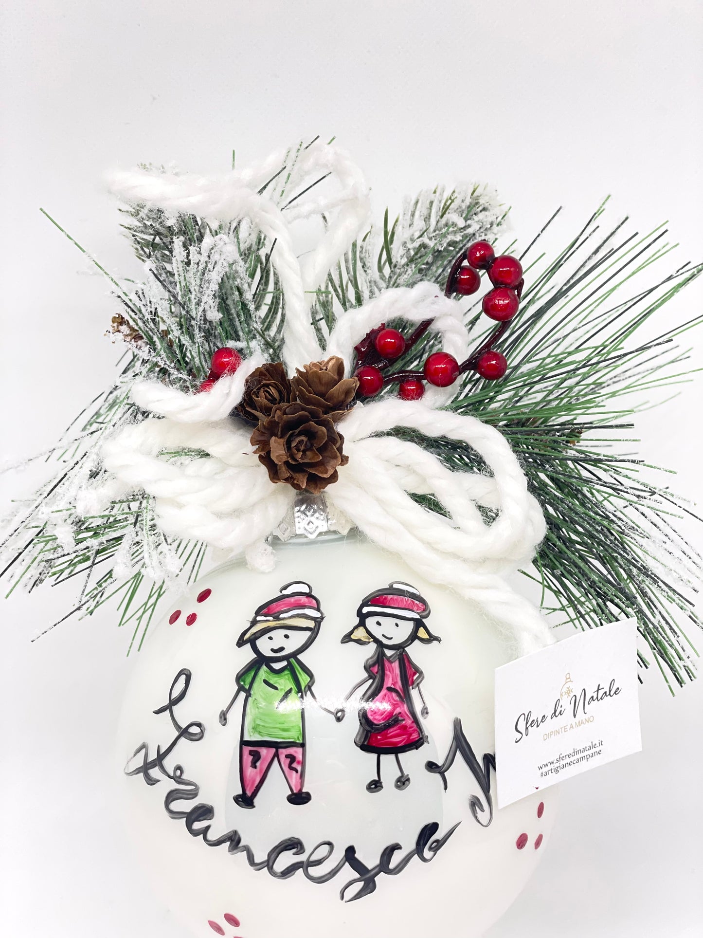Sfera di Natale in Vetro Personalizzata Soggetto Mamma in Attesa Dipinta A MANO Prodotto Made in Italy