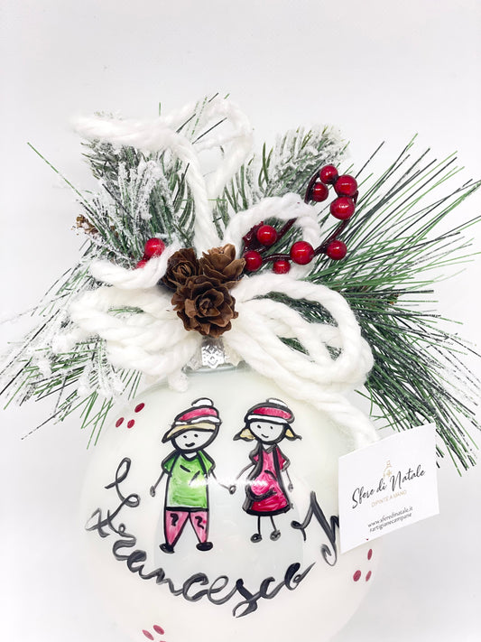 Sfera di Natale in Vetro Personalizzata Soggetto Mamma in Attesa Dipinta A MANO Prodotto Made in Italy
